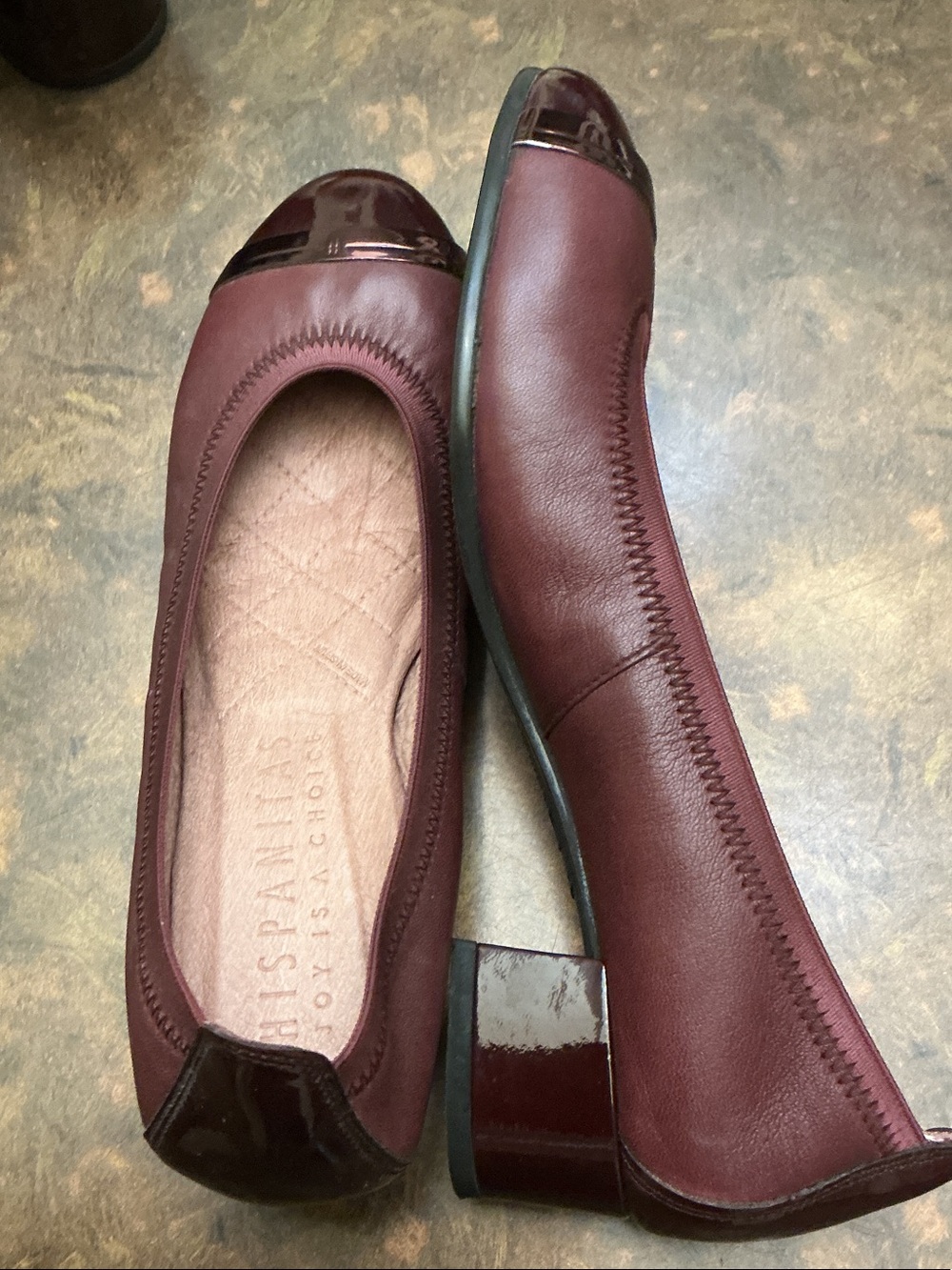 Women's Burgundy Low Block Heel Ballet Flats